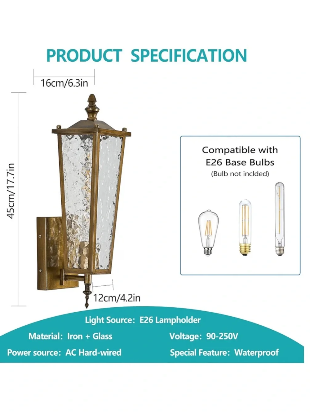 NIB BIEOCUR Outdoor Wall Lights Exterior Sconces Lanterns Vintage Gold 2 pack